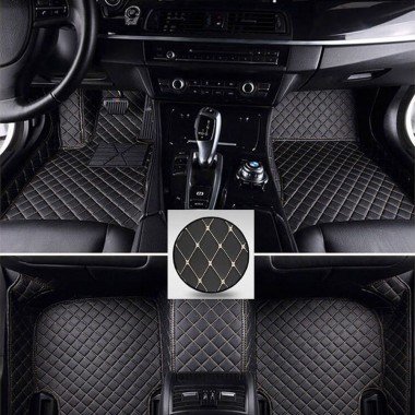Cheap Black and Beige Stitching Luxury Leather Diamond Car Floor Mats UK