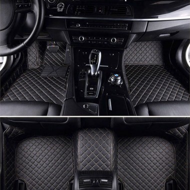 Cheap Black and Beige Stitching Luxury Leather Diamond Car Floor Mats UK