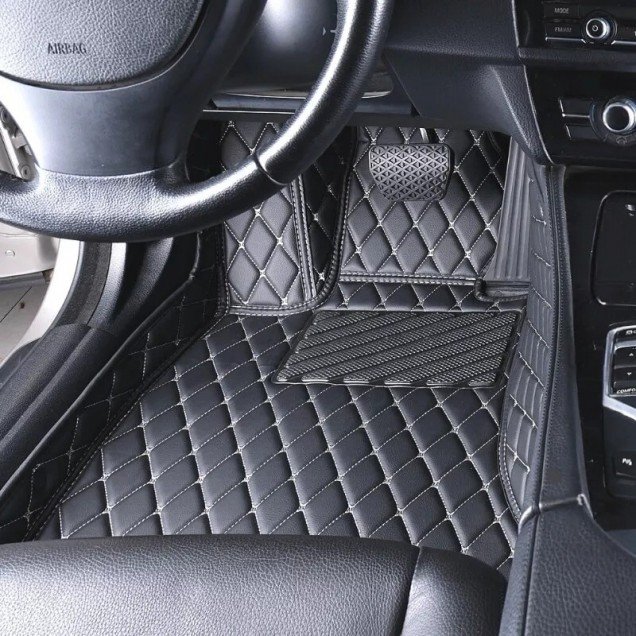 Cheap Black and Beige Stitching Luxury Leather Diamond Car Floor Mats UK Cheap Black and Beige Stitching Luxury Leather Diamond Car Floor Mats UK