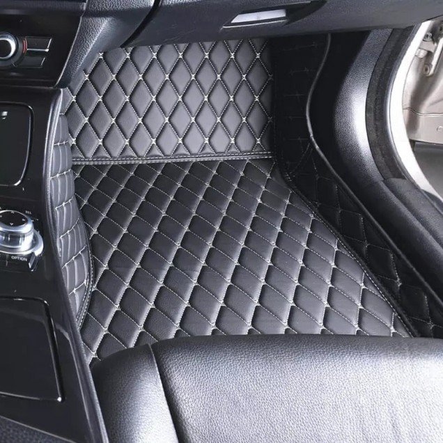 Cheap Black and Beige Stitching Luxury Leather Diamond Car Floor Mats UK Cheap Black and Beige Stitching Luxury Leather Diamond Car Floor Mats UK