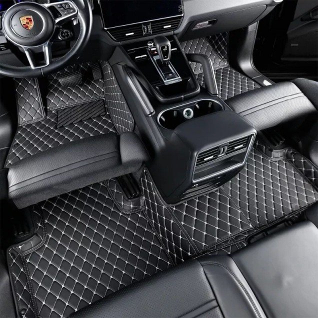 Cheap Black and Beige Stitching Luxury Leather Diamond Car Floor Mats UK Cheap Black and Beige Stitching Luxury Leather Diamond Car Floor Mats UK