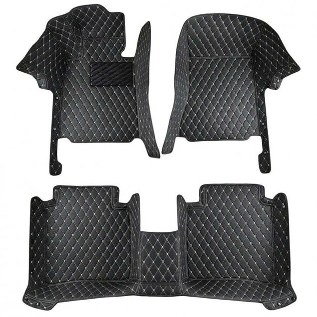 Cheap Black and Beige Stitching Luxury Leather Diamond Car Floor Mats UK Cheap Black and Beige Stitching Luxury Leather Diamond Car Floor Mats UK