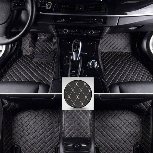 Cheap Black and Beige Stitching Luxury Leather Diamond Car Mats UK Cheap Black and Beige Stitching Luxury Leather Diamond Car Mats UK