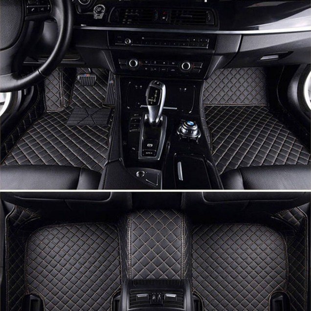 Cheap Black and Beige Stitching Luxury Leather Diamond Car Mats UK Cheap Black and Beige Stitching Luxury Leather Diamond Car Mats UK