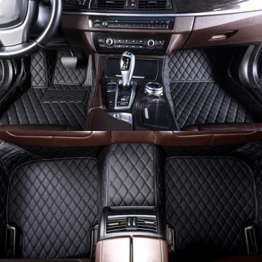 Cheap Black and Black Stitching Luxury Leather Diamond Car Floor Mats UK