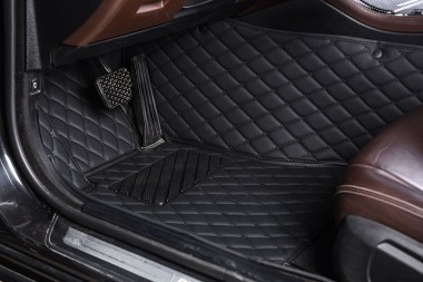 Cheap Black and Black Stitching Luxury Leather Diamond Car Floor Mats UK