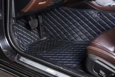 Cheap Black and Blue Stitching Luxury Leather Diamond Car Floor Mats UK
