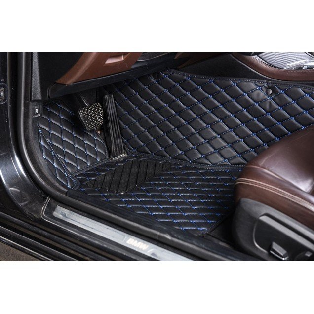 Cheap Black and Blue Stitching Luxury Leather Diamond Car Floor Mats UK Cheap Black and Blue Stitching Luxury Leather Diamond Car Floor Mats UK
