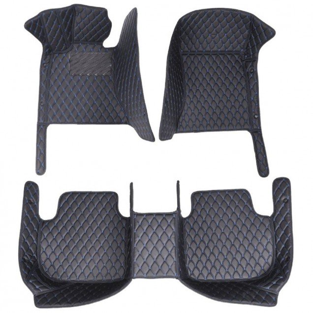 Cheap Black and Blue Stitching Luxury Leather Diamond Car Floor Mats UK Cheap Black and Blue Stitching Luxury Leather Diamond Car Floor Mats UK