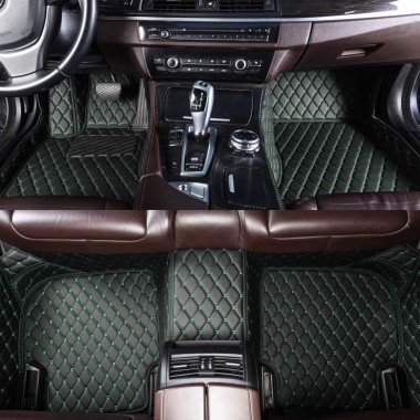 Cheap Black and Green Stitching Luxury Leather Diamond Car Floor Mats UK