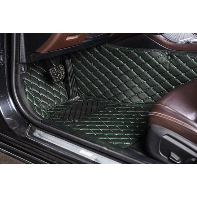 Cheap Black and Green Stitching Luxury Leather Diamond Car Floor Mats UK Cheap Black and Green Stitching Luxury Leather Diamond Car Floor Mats UK