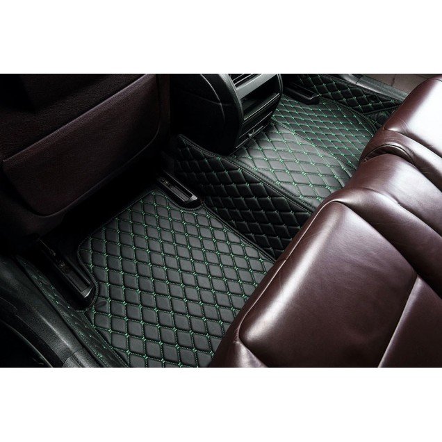 Cheap Black and Green Stitching Luxury Leather Diamond Car Floor Mats UK Cheap Black and Green Stitching Luxury Leather Diamond Car Floor Mats UK