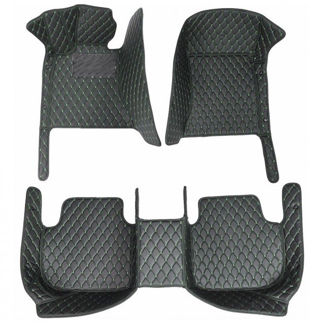Cheap Black and Green Stitching Luxury Leather Diamond Car Floor Mats UK Cheap Black and Green Stitching Luxury Leather Diamond Car Floor Mats UK