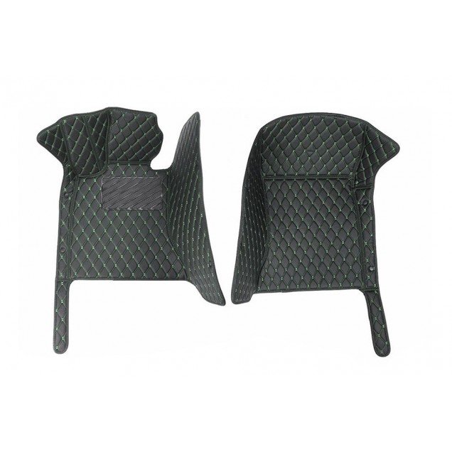 Cheap Black and Green Stitching Luxury Leather Diamond Car Floor Mats UK Cheap Black and Green Stitching Luxury Leather Diamond Car Floor Mats UK