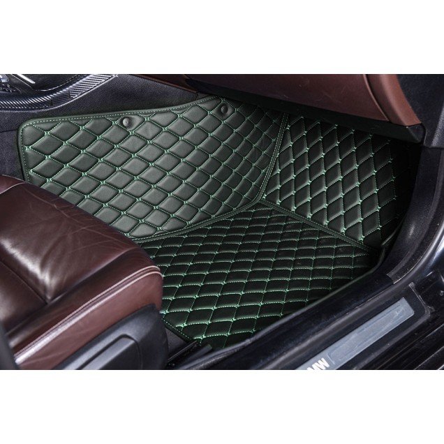 Cheap Black and Green Stitching Luxury Leather Diamond Car Mats UK Cheap Black and Green Stitching Luxury Leather Diamond Car Mats UK