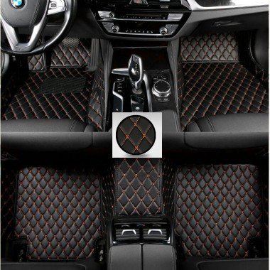 Cheap Black and Orange Stitching Luxury Leather Diamond Car Floor Mats UK
