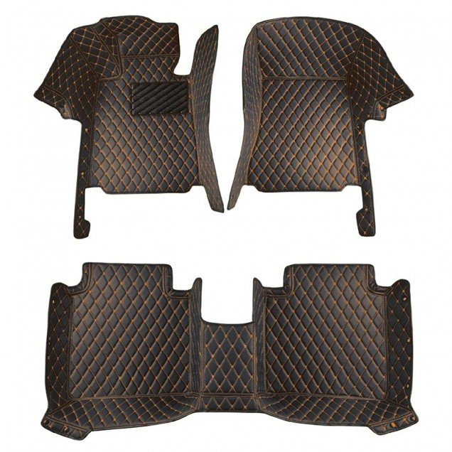 Cheap Black and Orange Stitching Luxury Leather Diamond Car Floor Mats UK Cheap Black and Orange Stitching Luxury Leather Diamond Car Floor Mats UK