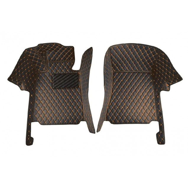 Cheap Black and Orange Stitching Luxury Leather Diamond Car Floor Mats UK Cheap Black and Orange Stitching Luxury Leather Diamond Car Floor Mats UK