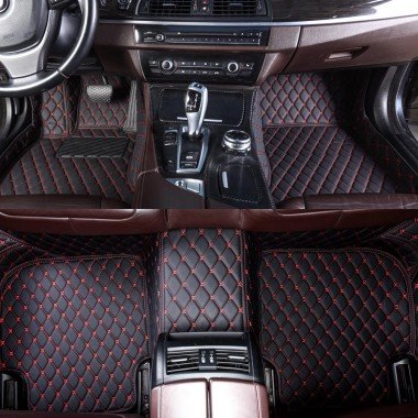 Cheap Black and Red Stitching Luxury Leather Diamond Car Floor Mats UK