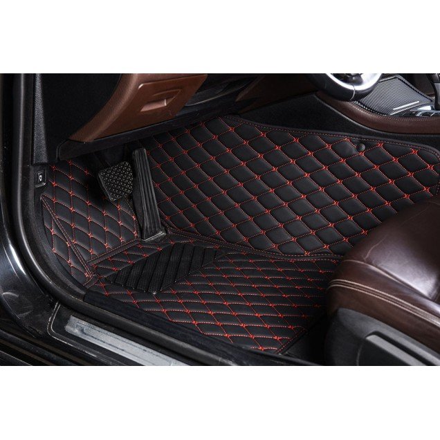 Cheap Black and Red Stitching Luxury Leather Diamond Car Floor Mats UK Cheap Black and Red Stitching Luxury Leather Diamond Car Floor Mats UK