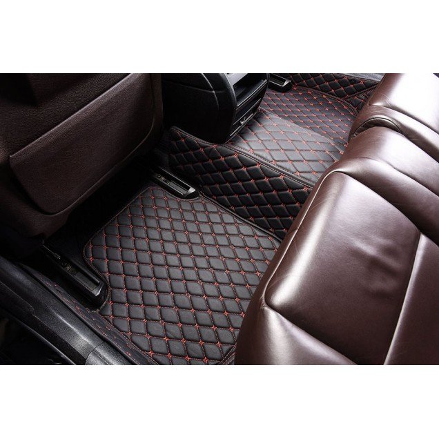 Cheap Black and Red Stitching Luxury Leather Diamond Car Floor Mats UK Cheap Black and Red Stitching Luxury Leather Diamond Car Floor Mats UK