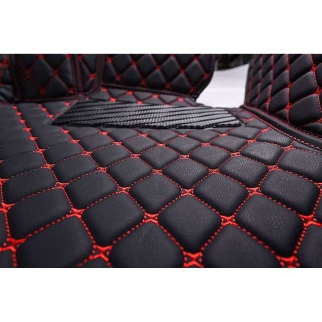 Cheap Black and Red Stitching Luxury Leather Diamond Car Floor Mats UK Cheap Black and Red Stitching Luxury Leather Diamond Car Floor Mats UK