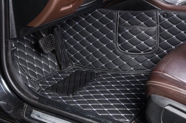 Cheap Black and White Stitching Luxury Leather Diamond Car Floor Mats UK