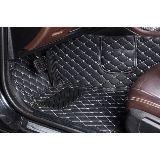 Cheap Black and White Stitching Luxury Leather Diamond Car Floor Mats UK Cheap Black and White Stitching Luxury Leather Diamond Car Floor Mats UK