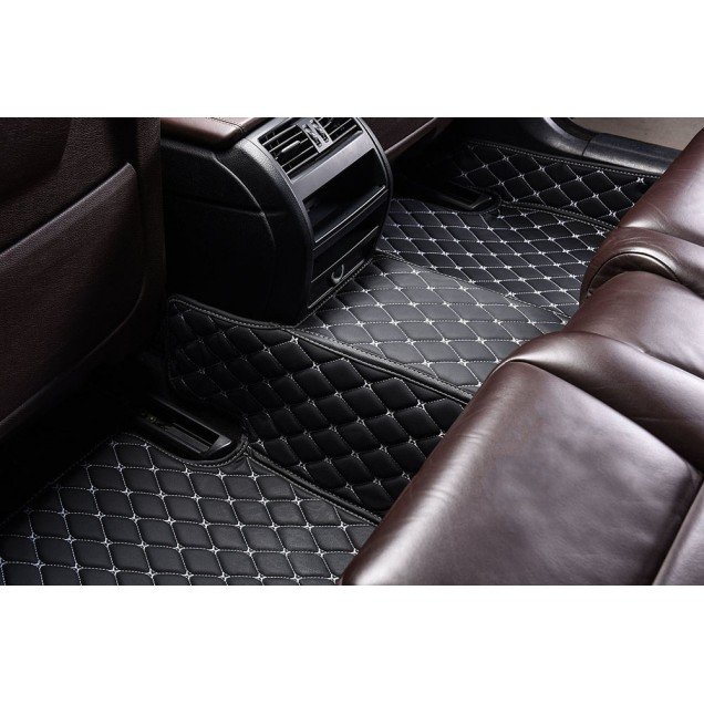Cheap Black and White Stitching Luxury Leather Diamond Car Floor Mats UK Cheap Black and White Stitching Luxury Leather Diamond Car Floor Mats UK