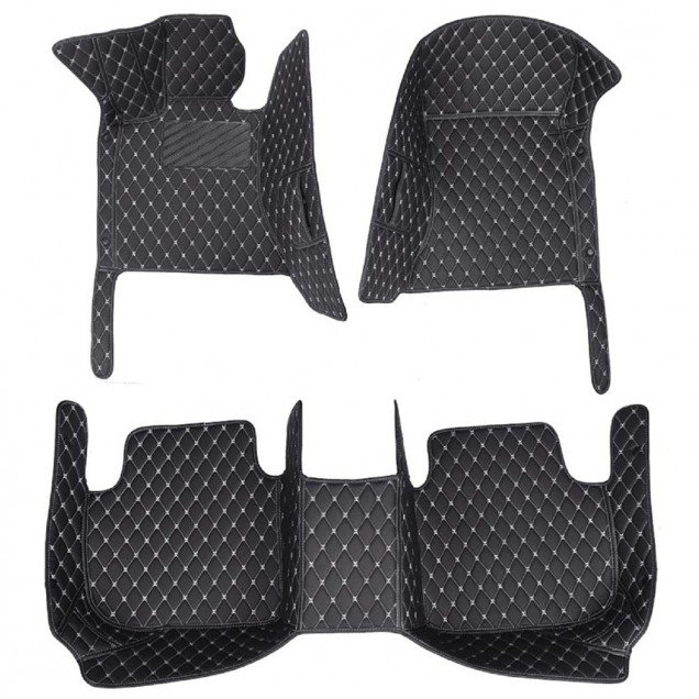 Cheap Black and White Stitching Luxury Leather Diamond Car Floor Mats UK Cheap Black and White Stitching Luxury Leather Diamond Car Floor Mats UK