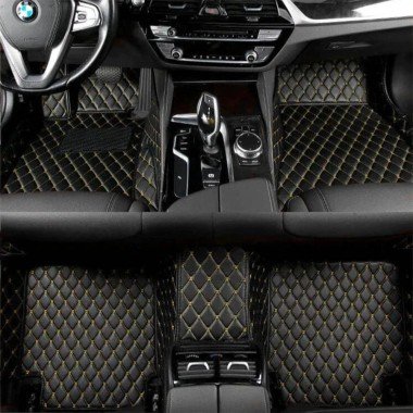 Cheap Black and Yellow Stitching Luxury Leather Diamond Car Floor Mats UK