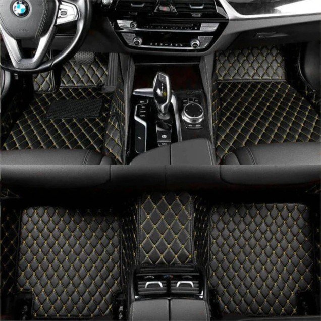 Cheap Black and Yellow Stitching Luxury Leather Diamond Car Floor Mats UK Cheap Black and Yellow Stitching Luxury Leather Diamond Car Floor Mats UK