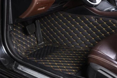 Cheap Black and Yellow Stitching Luxury Leather Diamond Car Floor Mats UK