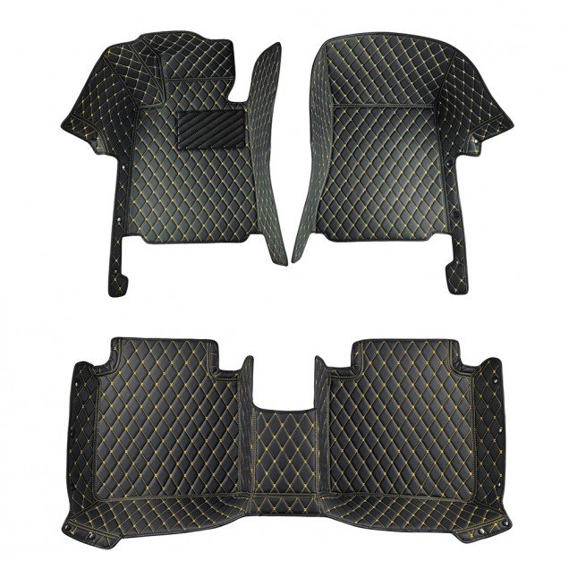 Cheap Black and Yellow Stitching Luxury Leather Diamond Car Floor Mats UK Cheap Black and Yellow Stitching Luxury Leather Diamond Car Floor Mats UK