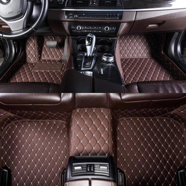 Cheap Dark Brown Luxury Leather Diamond Car Floor Mats UK