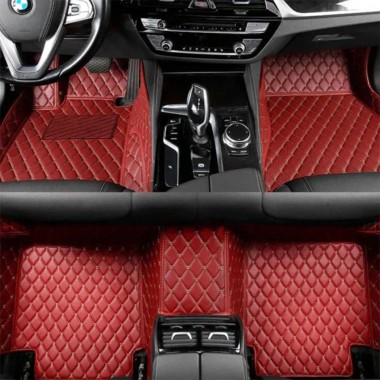 Cheap Wine Red Luxury Leather Diamond Car Floor Mats UK