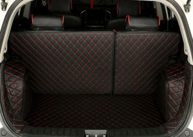 Cheap Black and Red Stitching Full Cover Luxury Leather Diamond Trunk Car Floor Mats UK