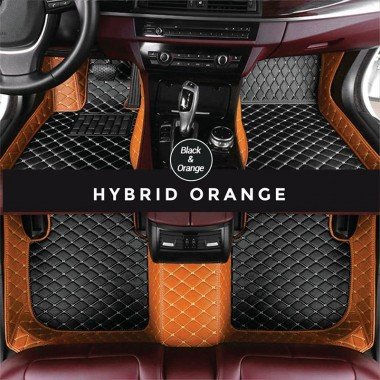 Cheap Black and Orange Hybrid Mode Premium Diamond Car Floor Mats UK