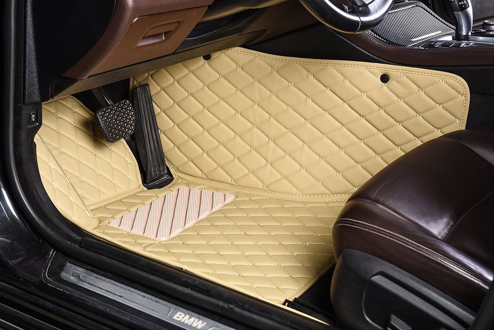Cheap Beige Luxury Leather Diamond Car Mats UK