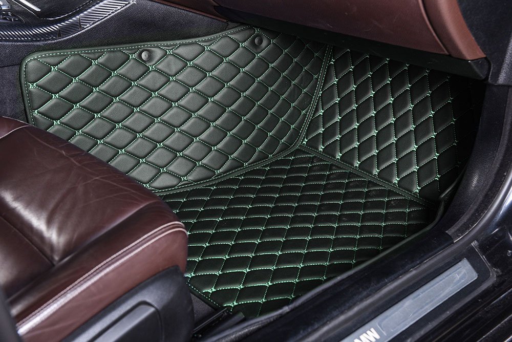 Cheap Black and Green Stitching Luxury Leather Diamonds Car Floor Mats UK