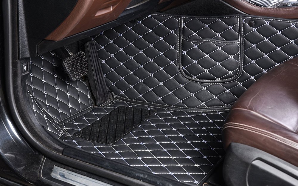 Cheap Black and White Stitching Luxury Leather Diamond Car Mats UK