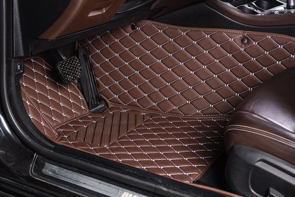 Cheap Dark Brown Luxury Leather Diamond Car Mats UK
