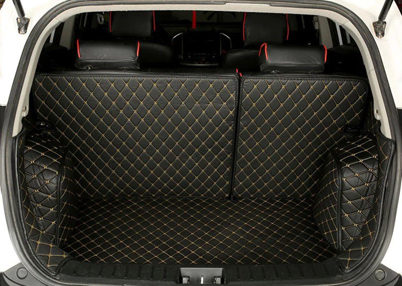 Cheap Black and Yellow Stitching Full Cover Luxury Leather Diamond Trunk Car Mats UK
